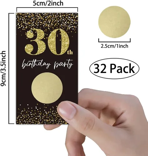 Miniatura 2 de REWIDPARTY Tarjetas de juego para raspar para fiesta de cumpleaños número 30 (32 piezas) Saludos a 30 años de premios para rifas, feliz fiesta