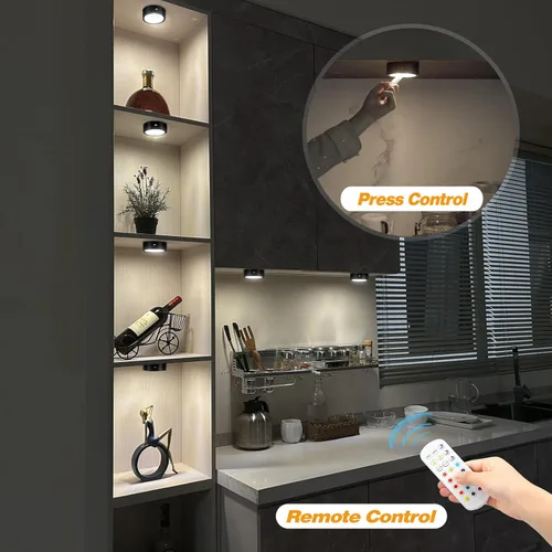 Miniatura 4 de Luces de disco con temporizador remoto, luces de cocina debajo del gabinete, luces LED que funcionan con pilas, luces adhesivas en el estante, luces