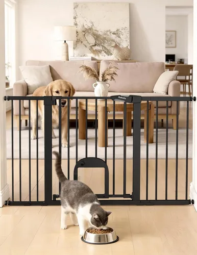 Miniatura 19 de Babelio Puerta de bebé mejorada de 36 pulgadas de alto con puerta para gato, puerta de perro duradera de 29 a 43 pulgadas de cierre automático