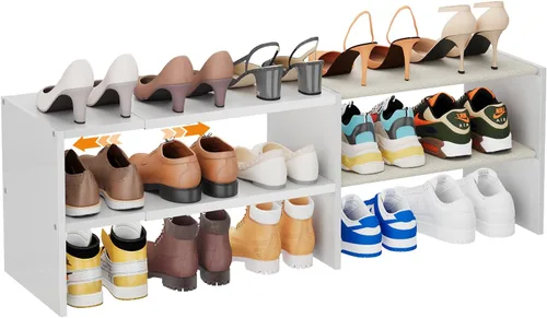 Miniatura 12 de X-cosrack - Organizador de zapatero de 2 niveles para armario, zapatero blanco expandible y ajustable, estantes de almacenamiento de zapatos
