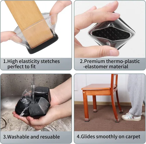 Miniatura 5 de Ezprotekt Deslizadores de patas de silla para alfombra, 8 piezas cuadradas para alfombras, almohadillas de muebles de moqueta, tapas protectoras