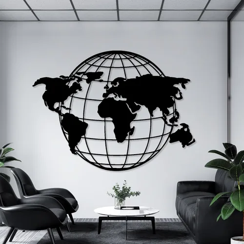 Miniatura 3 de Arte de pared de mapa del mundo metálico, mapa global del mundo, continentes de mapa del mundo de metal, arte de pared de tierra, arte de pared