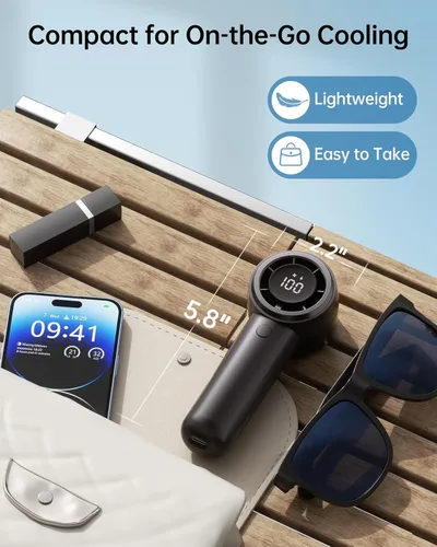 Miniatura 5 de TriPole Ventilador portátil de mano con pantalla LED, batería recargable de 4000 mAh, flujo de aire de alta velocidad de 15200 RPM, pequeño