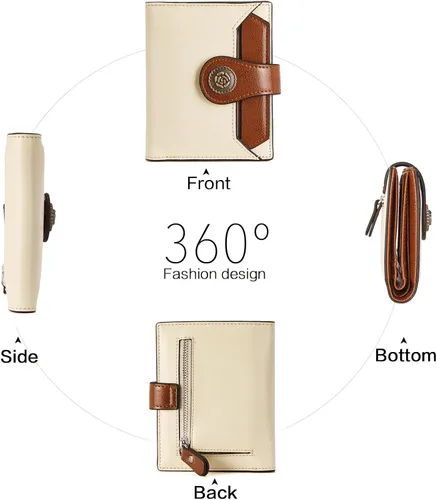 Miniatura 6 de BROMEN Billeteras pequeñas para mujer, con bloqueo RFID, de cuero, plegable, con cremallera, bolsillo para monedas, tarjetero con ventanas