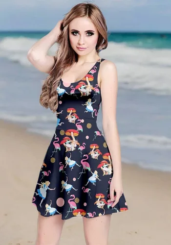 Miniatura 4 de CowCow - Vestido sin mangas para mujer con estampado de unicornios, conejo de Alicia en el país de las maravillas, princesa de Aladín, enanos