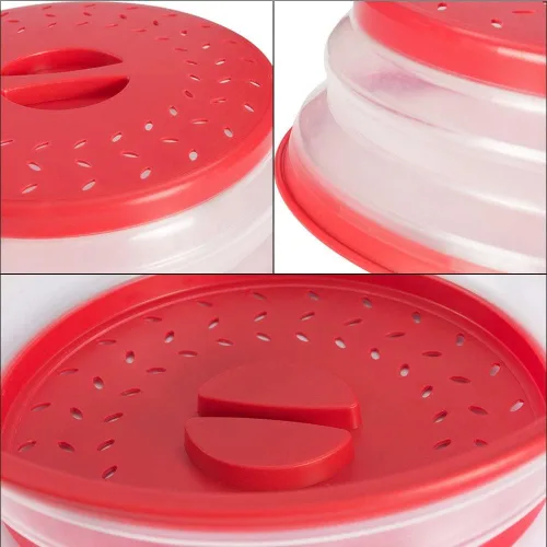Miniatura 2 de Cubierta para placa de microondas redonda de 10.5 pulgadas con rejillas de ventilación de vapor, plegable, a prueba de salpicaduras, con mango