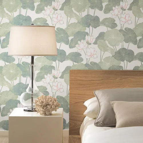 Miniatura 2 de RoomMates Papel tapiz para despegar y pegar con lirio beige y verde, vinilo, 20.5 pulgadas x 16.5 pies