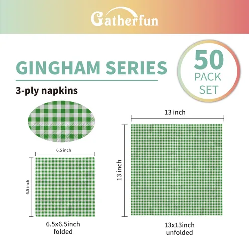 Miniatura 2 de Gatherfun Servilletas desechables de papel, cuadros verdes para fiesta del día de San Patricio (3 capas, paquete de 50)