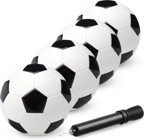 PlayBolt Black & White Soccer Balls - Sizes 2, 3, 4, 5 for Kids, Toddlers & Adults - Pack of 1 or 4 with Pump