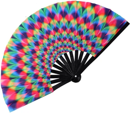 Miniatura 11 de Abanico de Mano Plegable Grande con Purpurina Abanico de Mano Grande para Rave, Abanico de Mano Plegable Brillante Clack Abanico de Mano
