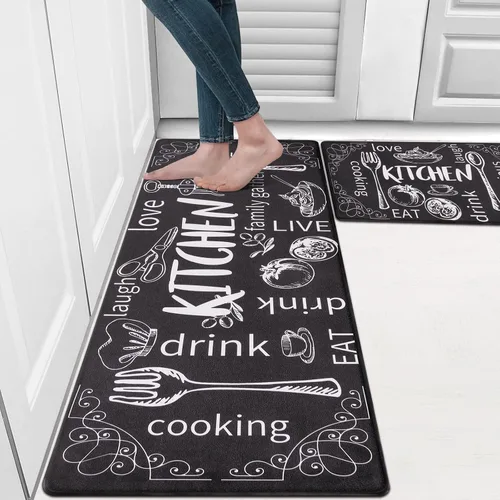 Miniatura 12 de HEBE Juego de 2 tapetes de cocina gruesos y antifatiga acolchados para el suelo, alfombras impermeables antideslizantes, cómodos tapetes de chef