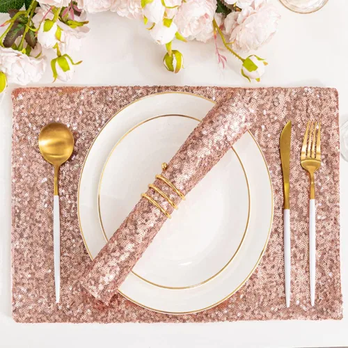 Miniatura 6 de Juego de 6 manteles individuales de Navidad para mesa de comedor, resistentes al calor, para baby shower, boda y fiesta (oro rosa, 6)