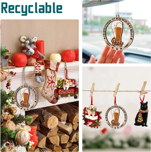 Miniatura 5 de Adornos de cerveza para árbol de Navidad, adorno de cerveza artesanal de 2 capas de madera y acrílico para árbol de Navidad, decoración de Navidad