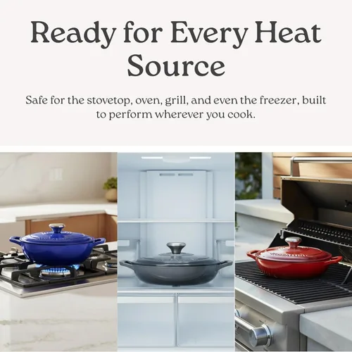 Miniatura 9 de ROSSALLINI Brasera de Hierro Fundido Esmaltada Signature, Olla de Servir Antiadherente con Tapa de Cierre Hermético para Asado Perfecto, Horneado