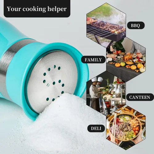 Miniatura 4 de Juego de 2 saleros y pimenteros, recargable con tapa de acero inoxidable, recipiente para especias, para cocina, restaurante, picnic (azul)