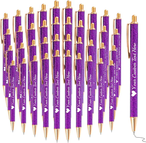 Miniatura 41 de Bolígrafos con purpurina personalizados con nombre, bolígrafos bonitos y bonitos personalizados, bolígrafos retráctiles de tinta negra, suministros