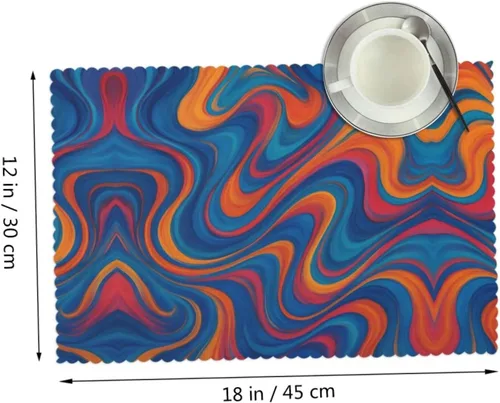 Miniatura 2 de Rectangular Placemats Set of 4, Heat Resistant Abstract Marbling Printed Kitchen Dining Table Mats
