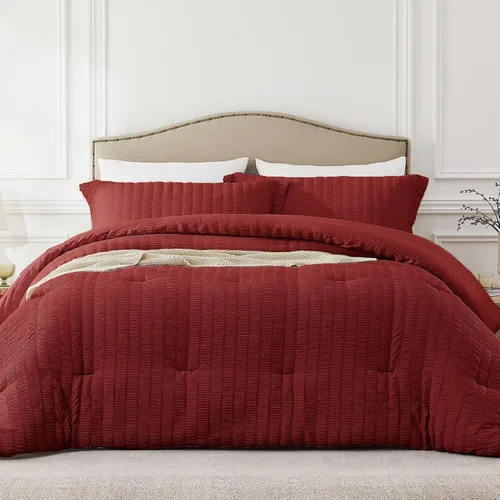 Miniatura 9 de Quataly - Juego de edredón Seersucker tamaño Twin/Twin XL en color blanco; juego de cama de 2 piezas que incluye 1 edredón suave y esponjoso y 1