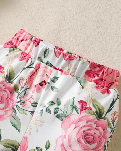 Miniatura 17 de Renotemy Conjunto de ropa para bebé recién nacida, mameluco con volantes, pantalones florales, lindo conjunto de ropa para bebé niña