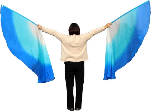 Miniatura 8 de Winged Sirenny Banderas de seda de ala de ángel de adoración de 70 pulgadas con varillas flexibles, bandera de seda translúcida circular pintada a