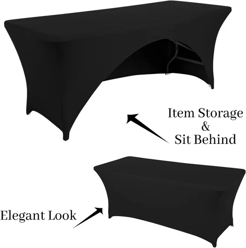 Miniatura 2 de Mantel de elastano ajustable de poliéster de 6 pies, mantel elástico para mesa, con espalda abierta, color negro