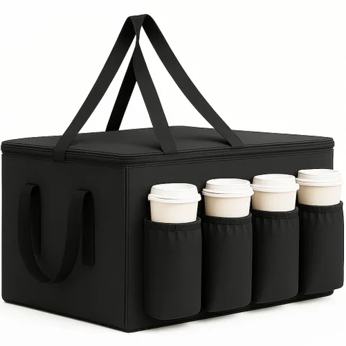 Miniatura 9 de musbus Bolsa aislada para entrega de alimentos con portavasos/portadores de bebidas Premium XXL, ideal para bebidas, comestibles, pizza, calidad Rojo