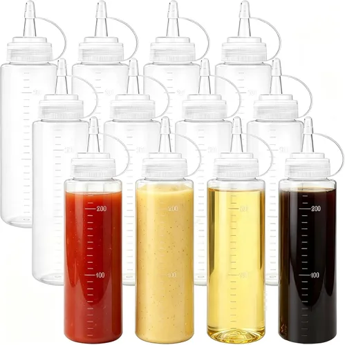 Paquete de 12 botellas de plástico de 8 onzas líquidas multiusos para ketchup, condimentos, salsa barbacoa, aderezo, barbacoa, parrilla,