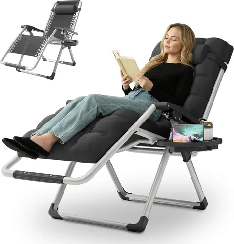 MoNiBloom Silla reforzada de gravedad cero, tumbona plegable para piscina y playa, tumbona de bronceado portátil con cojín, reposacabezas y bandeja