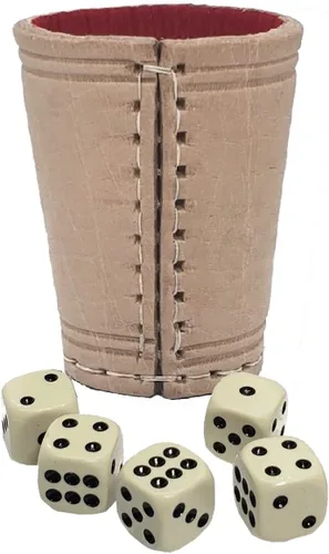 Miniatura 22 de Cyber-Deals - Taza compacta de cuero genuino para dados + dados con bolsa de almacenamiento de terciopelo negro