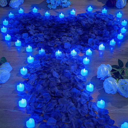 Miniatura 10 de VIHOSE 4000 pétalos de rosa artificiales con 24 velas LED de té, velas LED sin llama, pétalos de rosa falsos para bodas, fiestas de cumpleaños