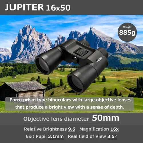Miniatura 4 de Pentax Jupiter - Binocular de 16 x 50 pulgadas, fácil visión, gran apertura, prisma porro, color negro