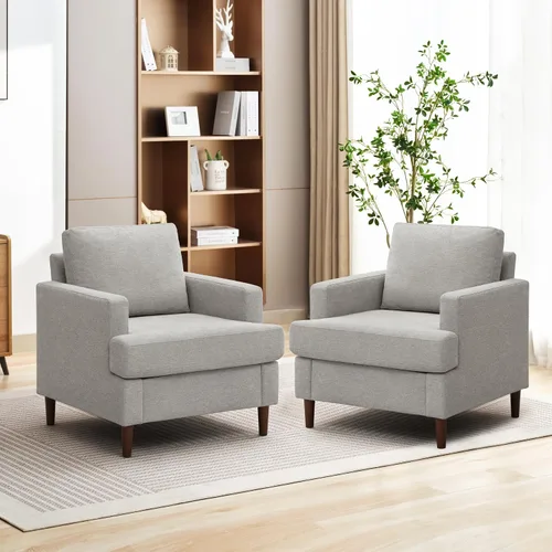 Miniatura 19 de Weture Silla de Acento Mid-Century, Sillón Moderno de Tela de Lino con Brazos para Sala de Estar, Cómodas Sillas de Acento Tapizadas de Lectura
