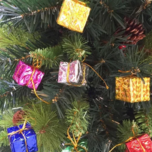 Miniatura 2 de 24 unidades de adornos de cajas mini brillantes, decoración para árbol de Navidad, adornos envueltos en papel de aluminio metálico, para decoración