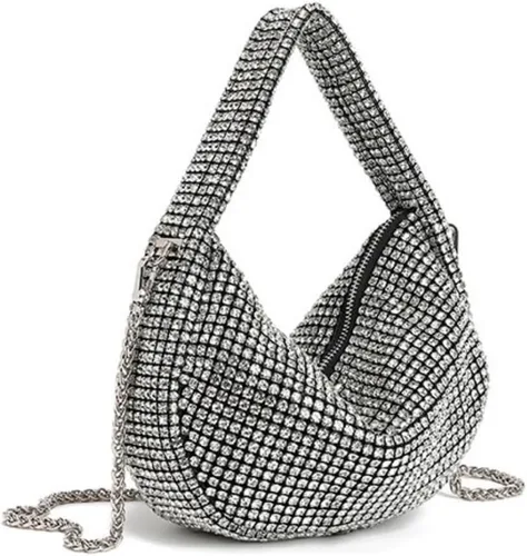 Miniatura 4 de UMREN Bolso de mano anudado con purpurina completa para mujer, con diamantes de imitación de cristal, bolso cruzado de noche con diamantes