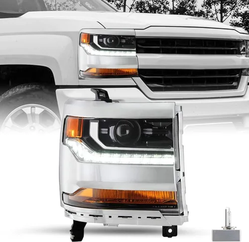 Miniatura 21 de JSBOYAT HID/Xenon para Chevy Silverado 1500 2016-2019 Conjunto de Faros Delanteros de Repuesto Proyector LED DRL Estilo OE de Fábrica Par Juego