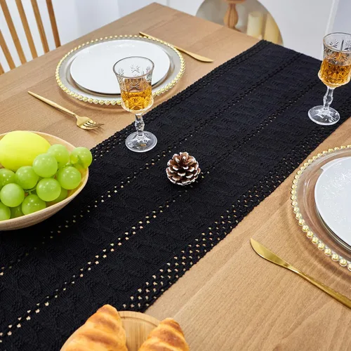 Miniatura 3 de FEXIA Camino de Mesa Negro con Borlas de 72 Pulgadas Macramé Boho Estilo Granja Camino de Mesa para Decoración de Dormitorio y Comedor