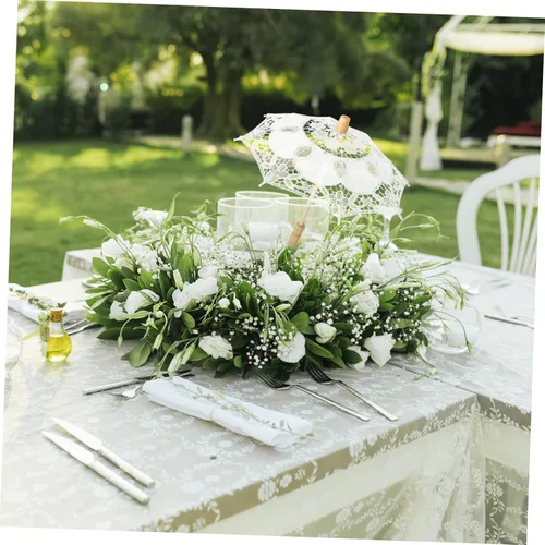 Miniatura 5 de STOBOK Paraguas de encaje de novia de 11.81 pulgadas de algodón blanco bordado fotografía boda decoración sombrilla