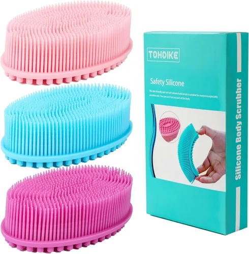 TDHDIKE Esponja de silicona para el cuerpo, juego de 3 esponjas suaves exfoliantes para baño y ducha, cepillo para niños sensibles, mujeres,