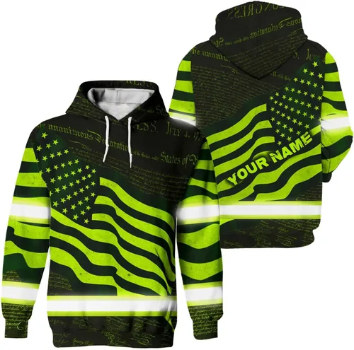 Miniatura 21 de Sudadera con capucha de alta visibilidad con la bandera de Estados Unidos para hombre, sudadera con capucha reflectante de seguridad