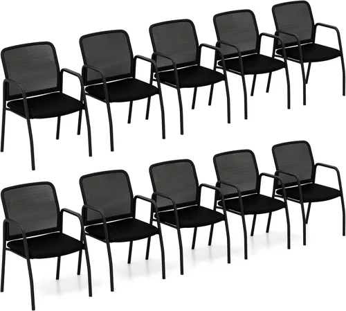 Miniatura 12 de Tangkula Juego de 2 sillas de conferencia, sillas de invitados de oficina con respaldo de malla ergonómico, brazos resistentes y asiento acolchado