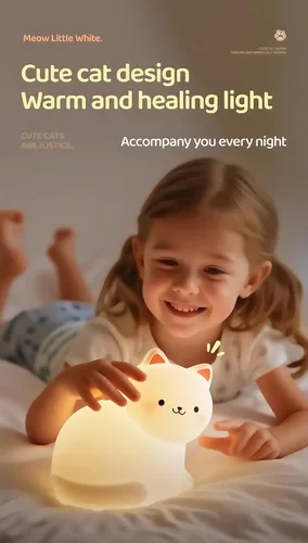 Miniatura 2 de Luz nocturna de gato para niños, lámpara de 7 colores, toque regulable, recargable portátil y esponjoso, luz nocturna LED de silicona, regalo