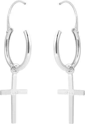 Miniatura 2 de AeraVida Pendientes de aro de plata de ley con cruz religiosa esencial, Metal