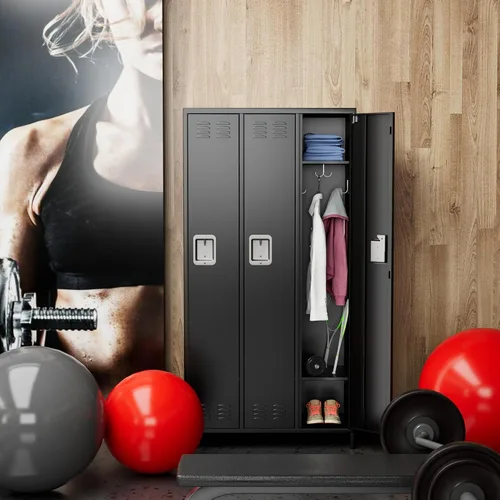 Miniatura 4 de METAN Armario de metal para escuela, oficina, gimnasio, dormitorio, armario de almacenamiento de acero de 3 puertas para empleados, armario