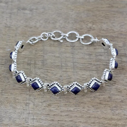 Miniatura 2 de NOVICA teñido Lapislázuli y Plata de ley 925. Para tenis pulsera, 7.75," "Deep Blue Diamonds
