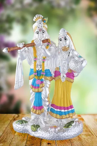 Miniatura 3 de Radha Krishna - Estatua de plata pura 990, 35 a 40 GMS de Murti colorido para el hogar Pooja