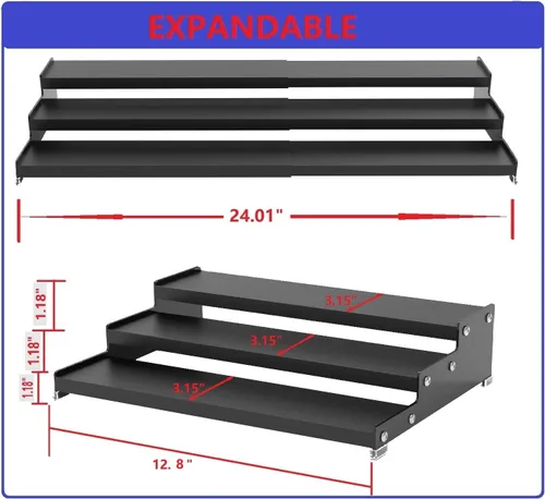 Miniatura 5 de Jojocross Organizador de especias para gabinete, almacenamiento de especias expandible de 3 niveles, ideal para armarios de cocina, armario, Negro