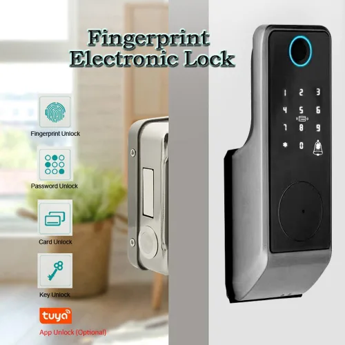 Miniatura 2 de Cerradura inteligente de puerta con huella dactilar, cerradura de puerta biométrica antirrobo inteligente, cerradura electrónica de patio al aire
