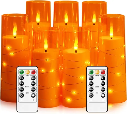 Miniatura 11 de Eebuss Velas sin llama con cuerda de estrella incrustada, velas LED de pilar a pilas con temporizador y control remoto, decoración del hogar