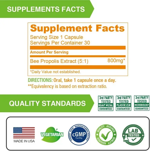 Miniatura 4 de LOVITA Cápsula de propóleo Alta potencia Concentración 5:1 Extracto de propóleo natural 30 cápsulas vegetarianas (suministro de 1 mes)