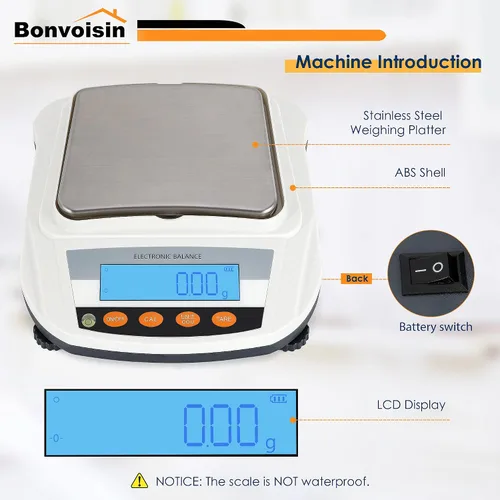 Miniatura 7 de Bonvoisin Balanza electrónica recargable de la balanza 3000gX0.0.04 oz del laboratorio Balanza analítica de la precisión Balanza de laboratorio